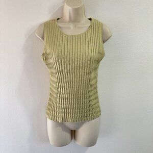 Vintage Y2K 90s Jones New York Top M Silk Ribbed Textured Tank Shirt Green